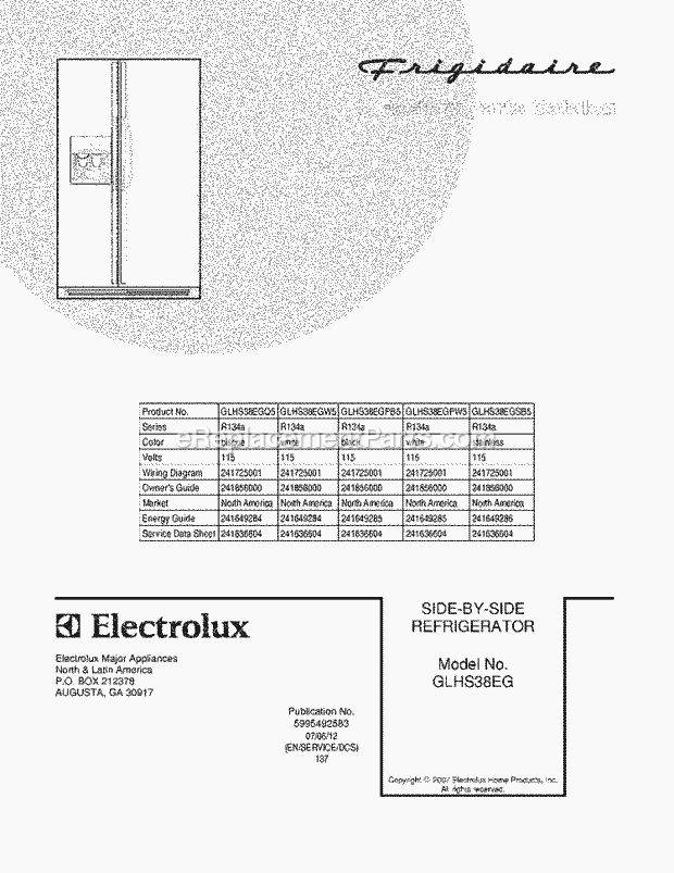 Frigidaire GLHS38EGPB5 Side-By-Side Refrigerator Page C Diagram