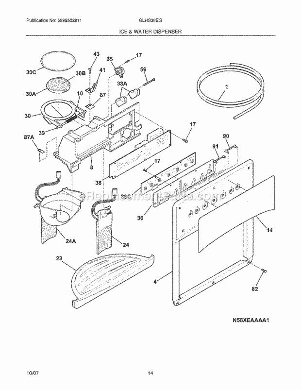 Frigidaire GLHS38EGPB6 Side-By-Side Refrigerator Ice & Water Dispenser Diagram