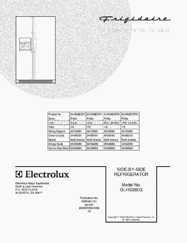 Frigidaire GLHS38EGPW1 Side-By-Side Refrigerator Page C Diagram