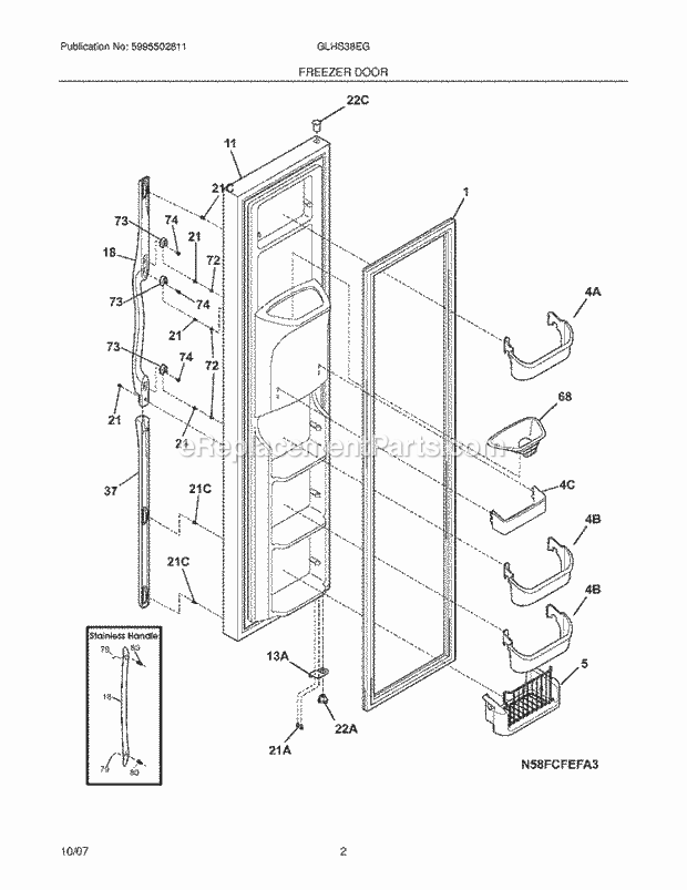 Frigidaire GLHS38EGPW6 Side-By-Side Refrigerator Freezer Door Diagram