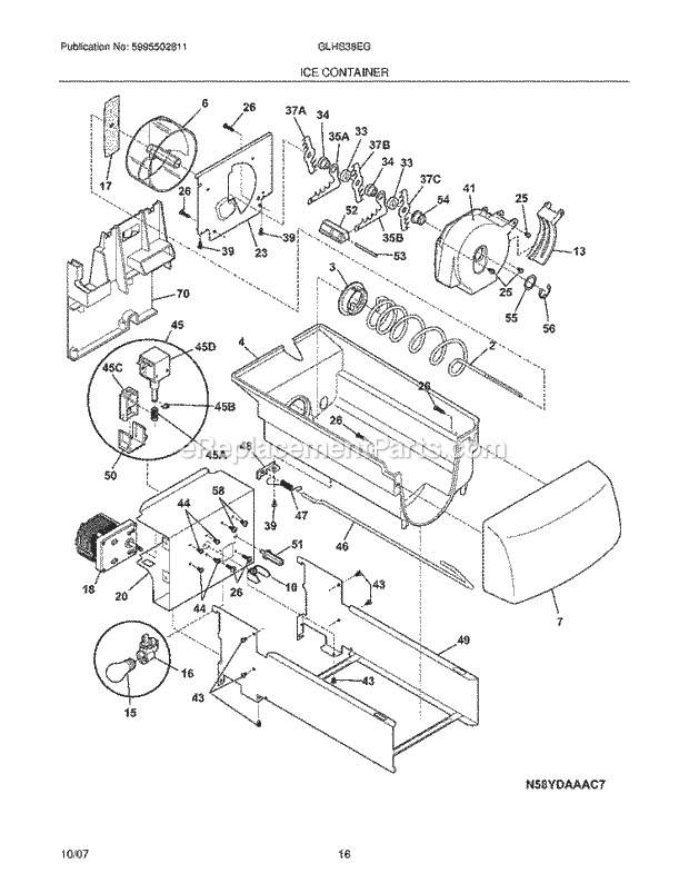 Frigidaire GLHS38EGPW6 Side-By-Side Refrigerator Ice Container Diagram