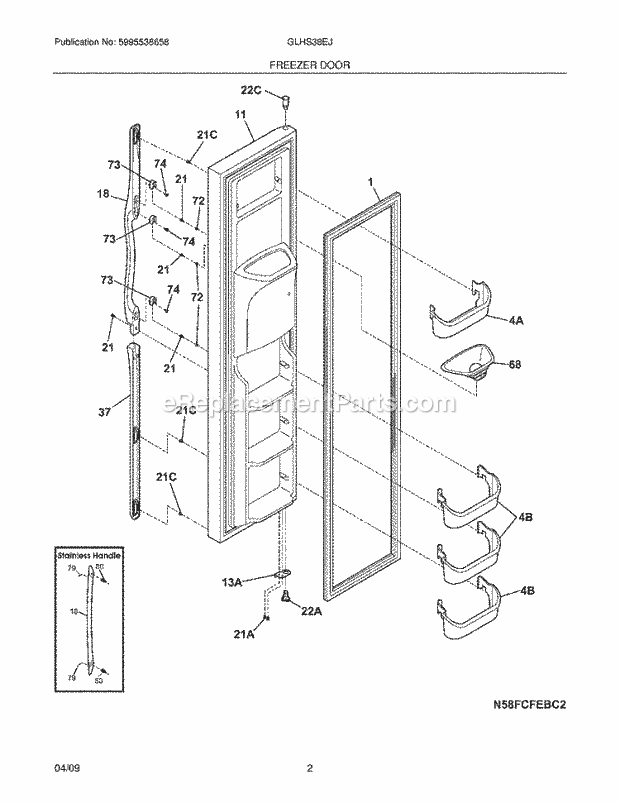 Frigidaire GLHS38EJQ1 Refrigerator Freezer Door Diagram