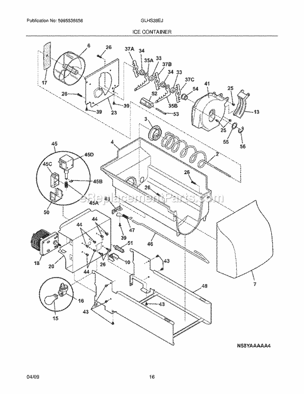 Frigidaire GLHS38EJQ1 Refrigerator Ice Container Diagram