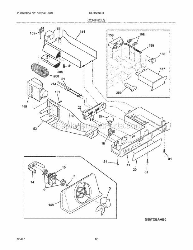 Frigidaire GLHS39EHPB1 Side-By-Side Refrigerator Controls Diagram