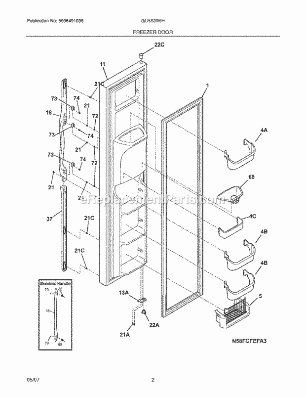 Frigidaire GLHS39EHPB1 Side-By-Side Refrigerator Freezer Door Diagram