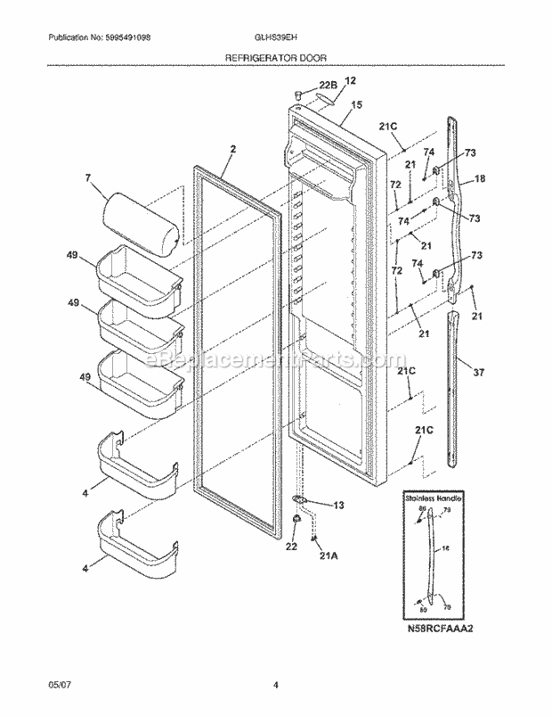 Frigidaire GLHS39EHPB1 Side-By-Side Refrigerator Refrigerator Door Diagram