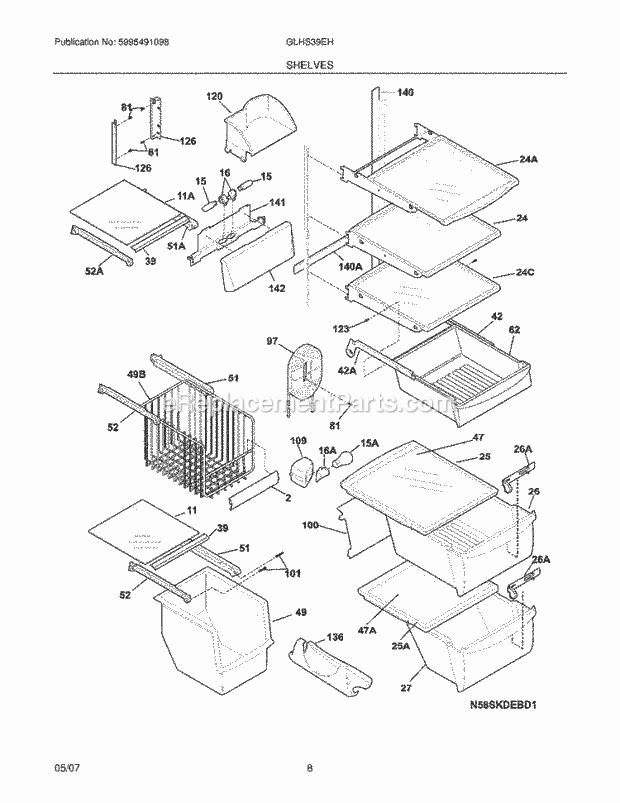 Frigidaire GLHS39EHPB1 Side-By-Side Refrigerator Shelves Diagram