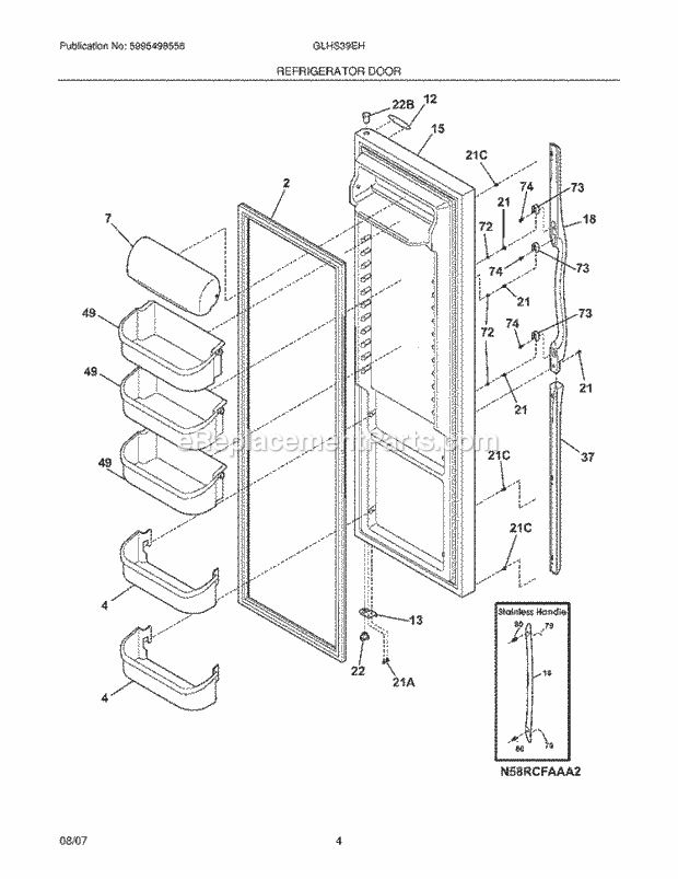 Frigidaire GLHS39EHPB3 Side-By-Side Refrigerator Refrigerator Door Diagram