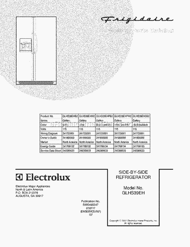 Frigidaire GLHS39EHPW2 Side-By-Side Refrigerator Page C Diagram