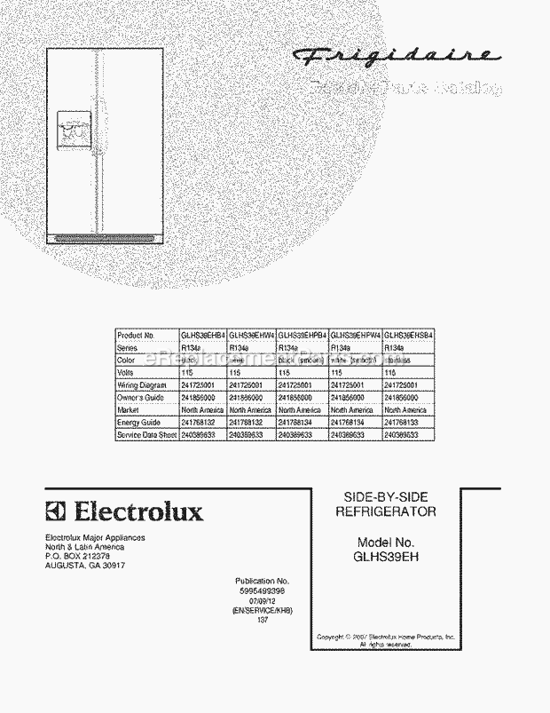 Frigidaire GLHS39EHPW4 Side-By-Side Refrigerator Page C Diagram