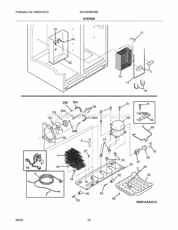 Frigidaire GLHS66EESB9 Side-By-Side Refrigerator System Diagram