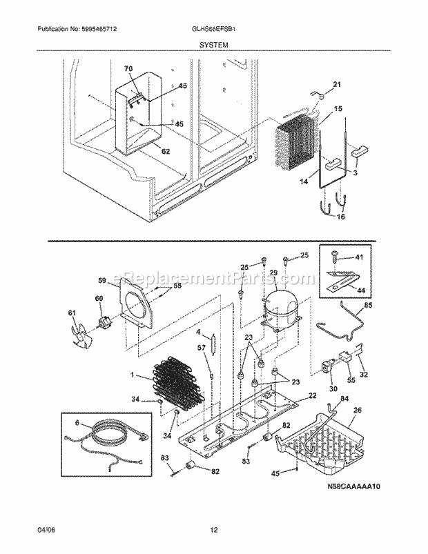 Frigidaire GLHS66EFSB1 Side-By-Side Refrigerator Systems Diagram