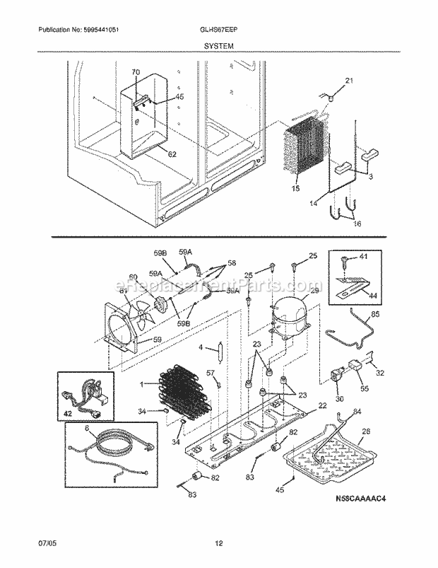 Frigidaire GLHS67EEPQ1 Side-By-Side Refrigerator System Diagram