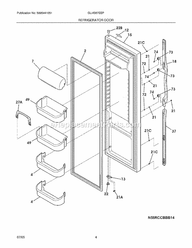 Frigidaire GLHS67EEPQ1 Side-By-Side Refrigerator Refrigerator Door Diagram