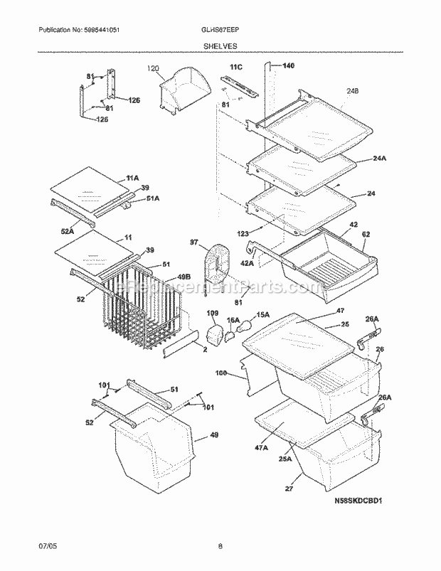 Frigidaire GLHS67EEPQ1 Side-By-Side Refrigerator Shelves Diagram