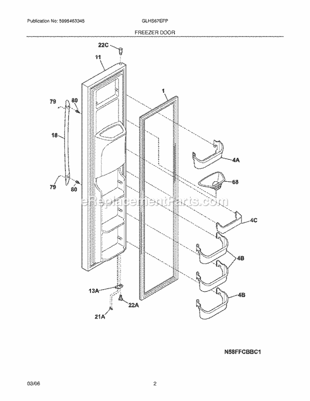 Frigidaire GLHS67EFPW1 Side-By-Side Refrigerator Freezer Door Diagram