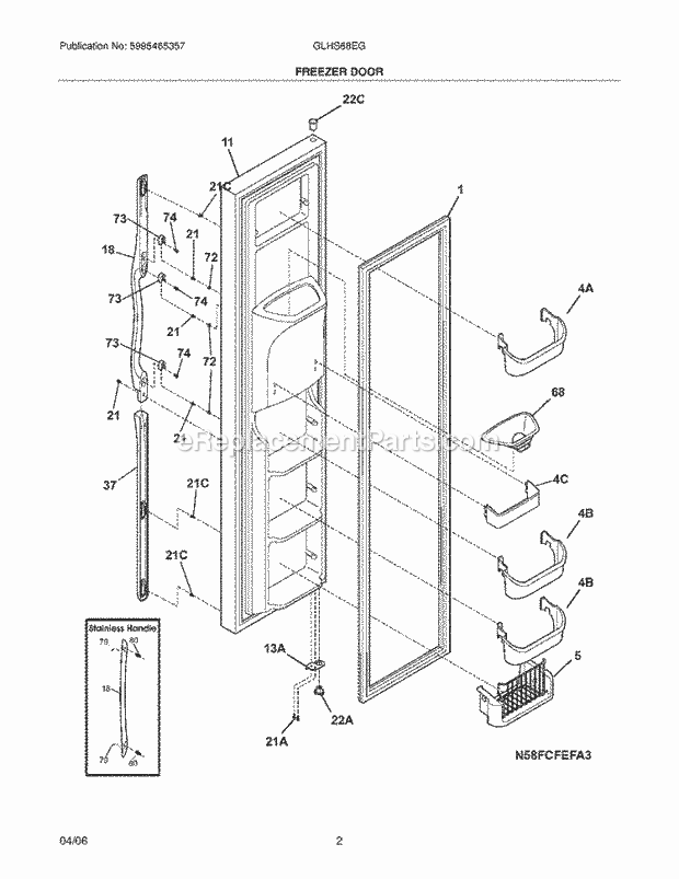 Frigidaire GLHS68EGQ0 Side-By-Side Refrigerator Freezer Door Diagram