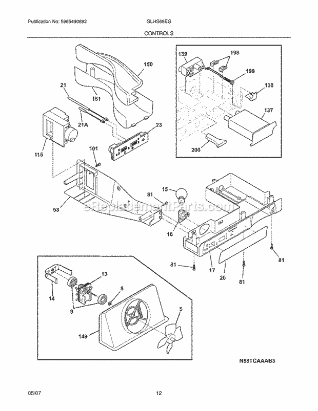 Frigidaire GLHS68EGQ6 Side-By-Side Refrigerator Controls Diagram