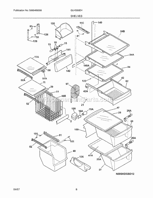 Frigidaire GLHS69EHSB0 Side-By-Side Refrigerator Shelves Diagram