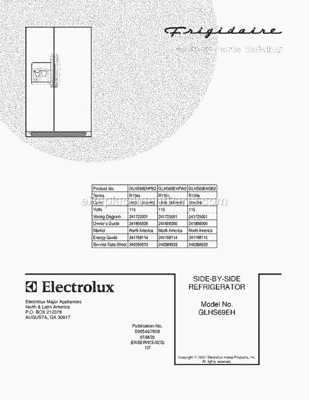 Frigidaire GLHS69EHSB2 Side-By-Side Refrigerator Page C Diagram