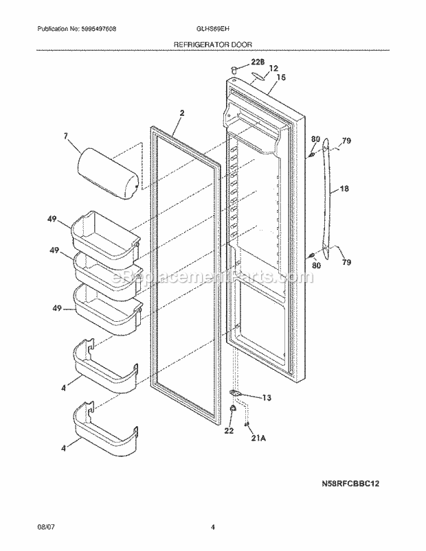 Frigidaire GLHS69EHSB2 Side-By-Side Refrigerator Refrigerator Door Diagram