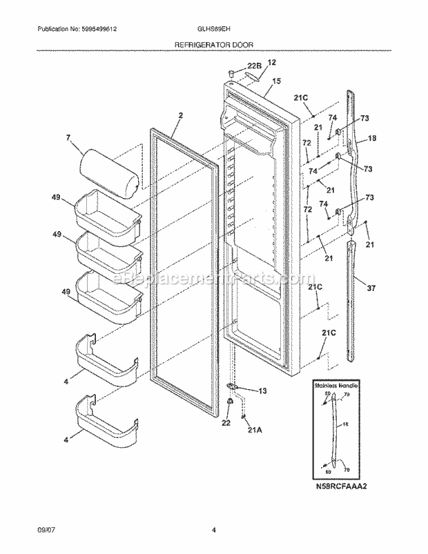 Frigidaire GLHS69EHSB3 Side-By-Side Refrigerator Refrigerator Door Diagram