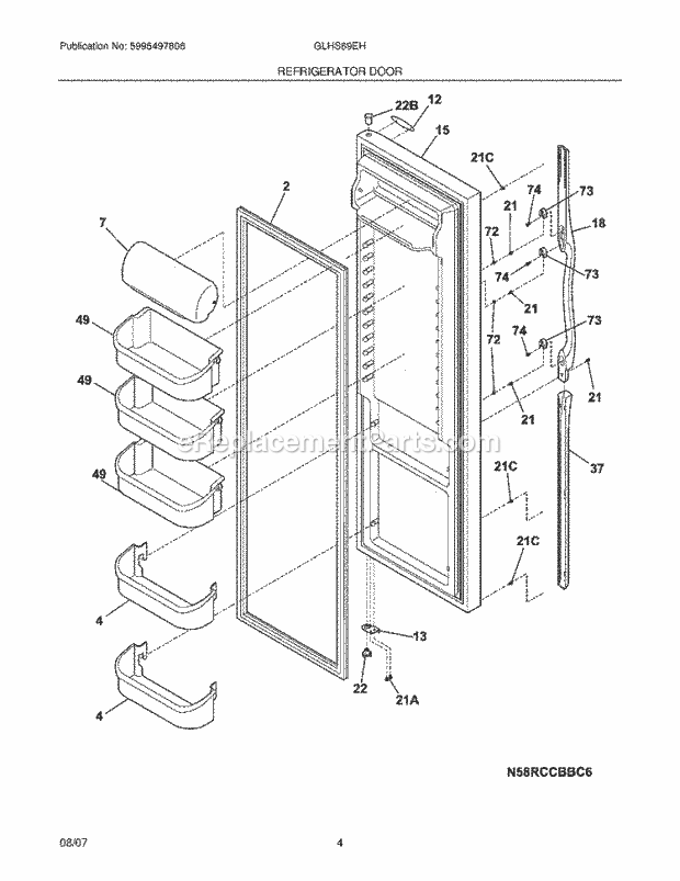 Frigidaire GLHS69EHW2 Side-By-Side Refrigerator Refrigerator Door Diagram