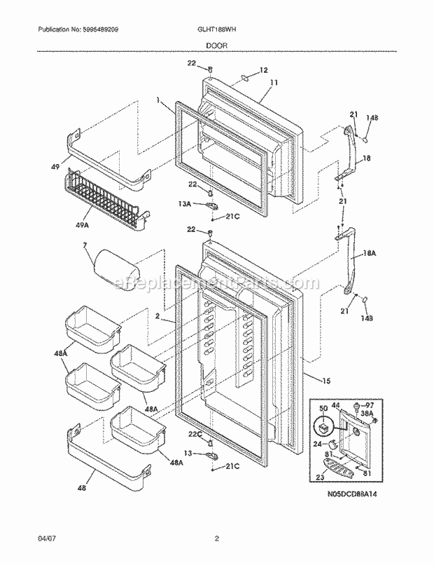 Frigidaire GLHT188WHB1 Top Freezer Refrigerator Door Diagram