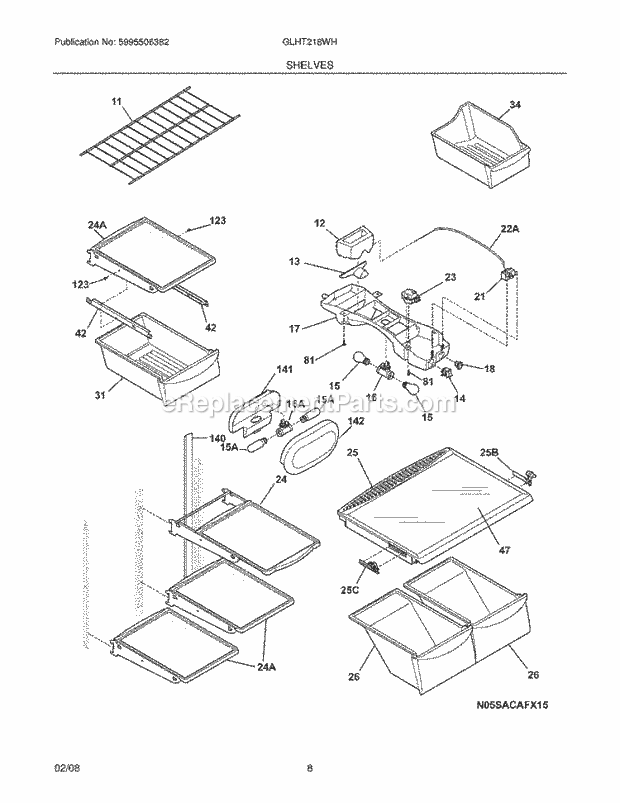 Frigidaire GLHT218WHB2 Top Freezer Refrigerator Shelves Diagram