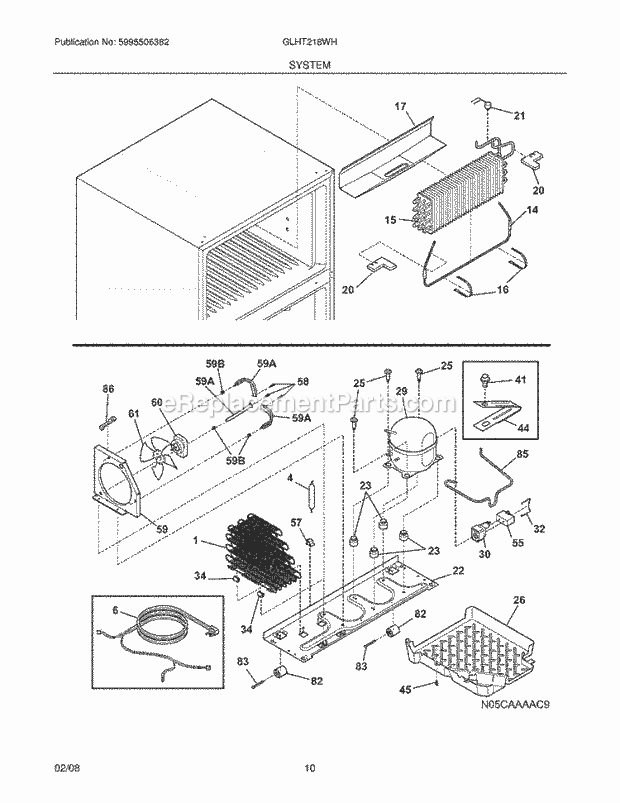 Frigidaire GLHT218WHB2 Top Freezer Refrigerator System Diagram