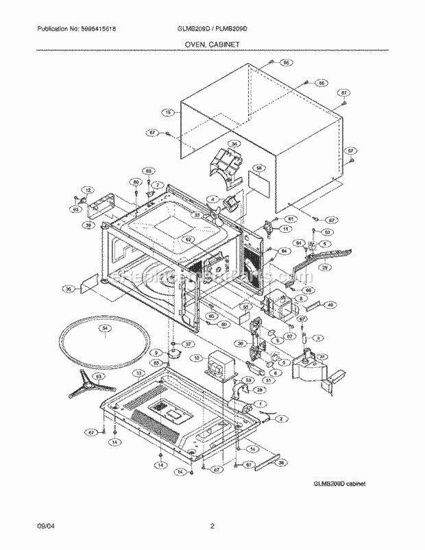 Frigidaire GLMB209DBA Table Top Microwave Oven / Cabinet Diagram