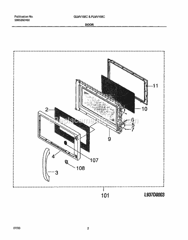 Frigidaire GLMV168CQ1 Microwave Hood Combo Microwave Door Diagram