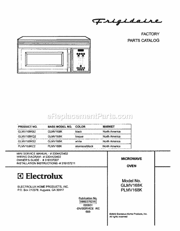 Frigidaire GLMV168KB2 Microwave Hood Combo Microwave Page C Diagram