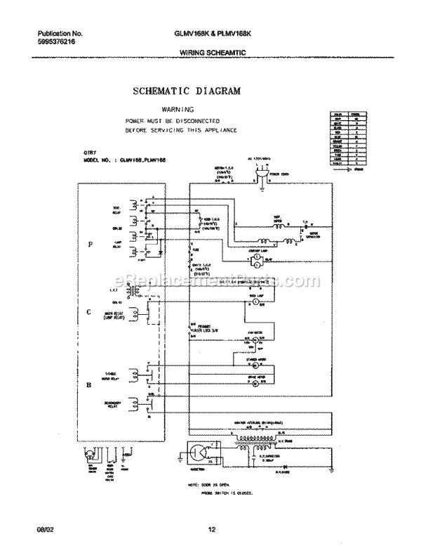 Frigidaire GLMV168KB2 Microwave Hood Combo Microwave Page H Diagram