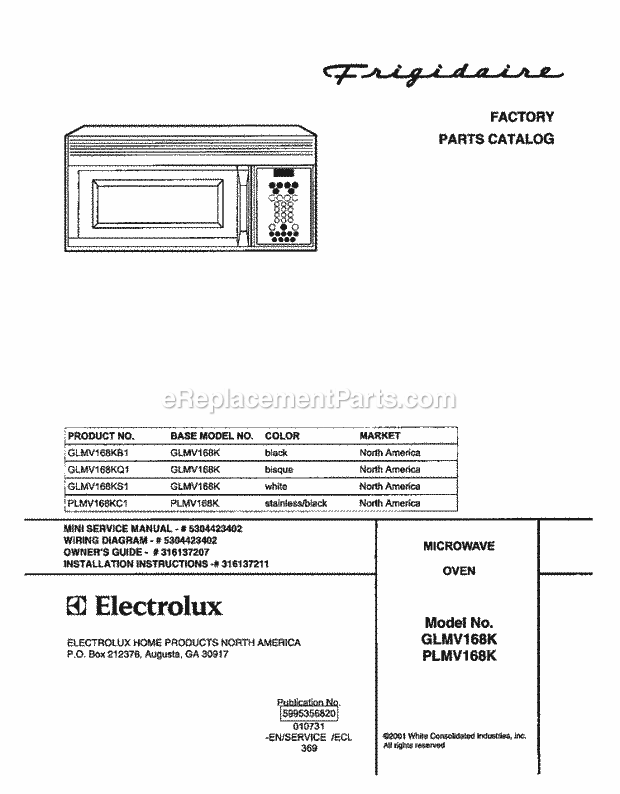 Frigidaire GLMV168KQ1 Microwave Hood Combo Microwave Page C Diagram