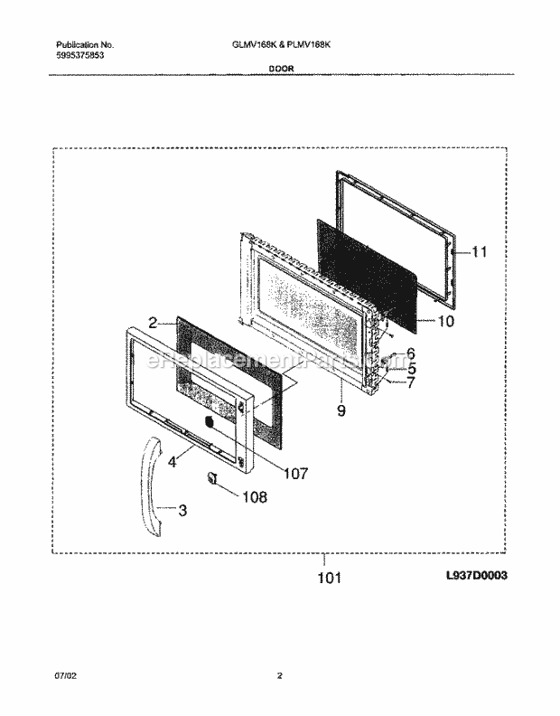 Frigidaire GLMV168KQ4 Microwave Hood Combo Microwave Door Diagram