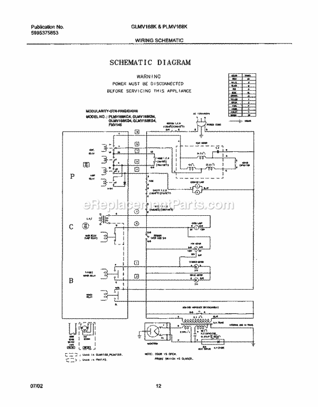 Frigidaire GLMV168KQ4 Microwave Hood Combo Microwave Page H Diagram
