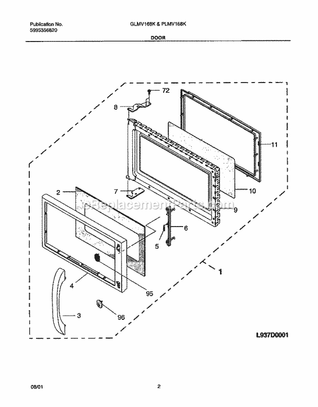 Frigidaire GLMV168KS1 Microwave Hood Combo Microwave Door Diagram