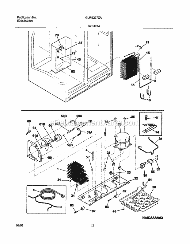 Frigidaire GLRS237ZAW4 Side-By-Side Refrigerator System Diagram