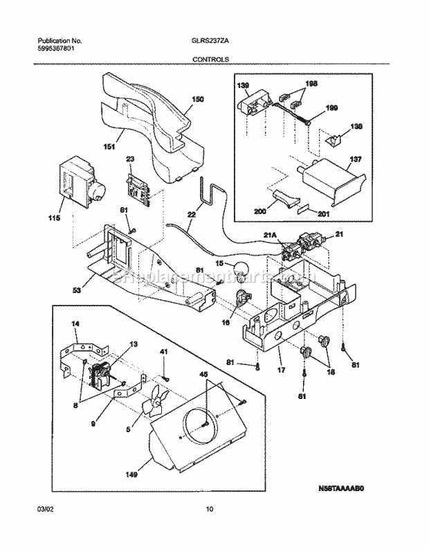 Frigidaire GLRS237ZAW4 Side-By-Side Refrigerator Controls Diagram