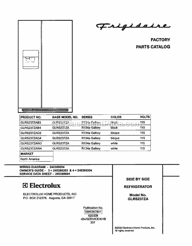 Frigidaire GLRS237ZAW4 Side-By-Side Refrigerator Page C Diagram