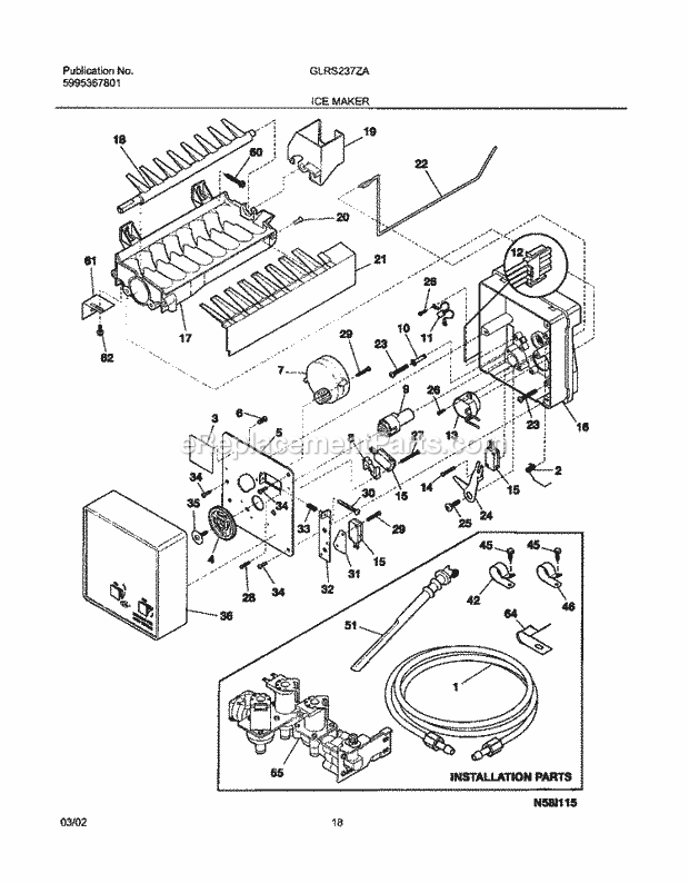 Frigidaire GLRS237ZAW4 Side-By-Side Refrigerator Ice Maker Diagram