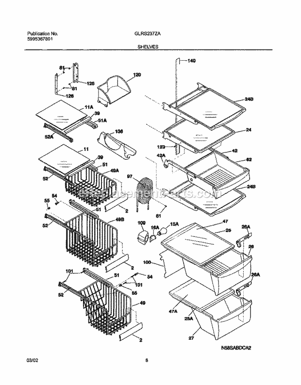 Frigidaire GLRS237ZAW4 Side-By-Side Refrigerator Shelves Diagram