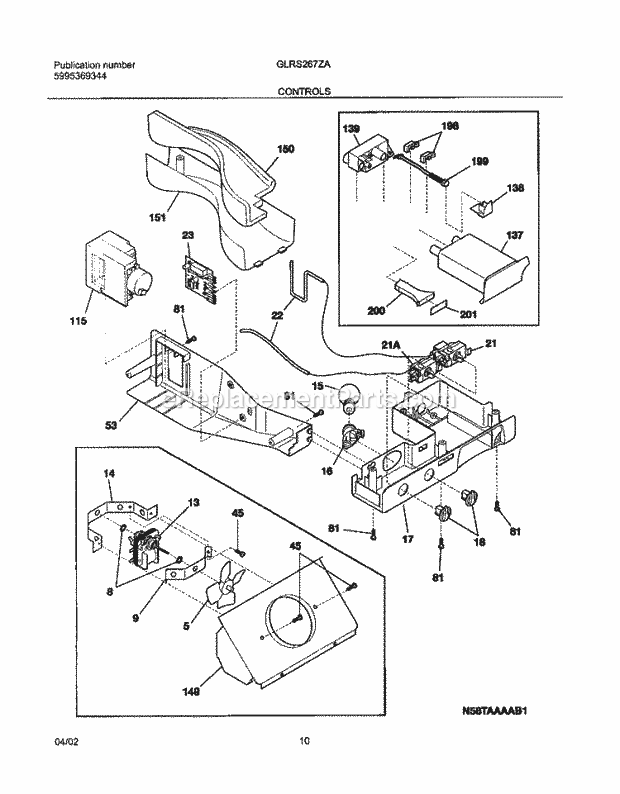 Frigidaire GLRS267ZAQ2 Side-By-Side Refrigerator Controls Diagram