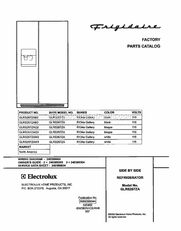 Frigidaire GLRS267ZAQ2 Side-By-Side Refrigerator Page C Diagram