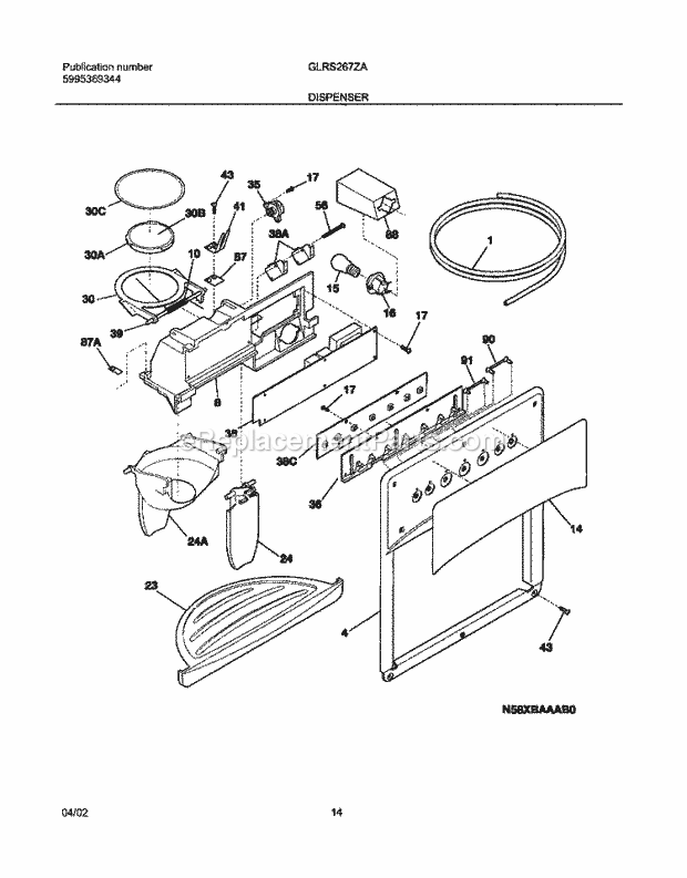 Frigidaire GLRS267ZAQ2 Side-By-Side Refrigerator Dispenser Diagram