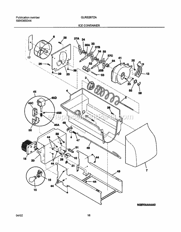 Frigidaire GLRS267ZAQ2 Side-By-Side Refrigerator Ice Container Diagram