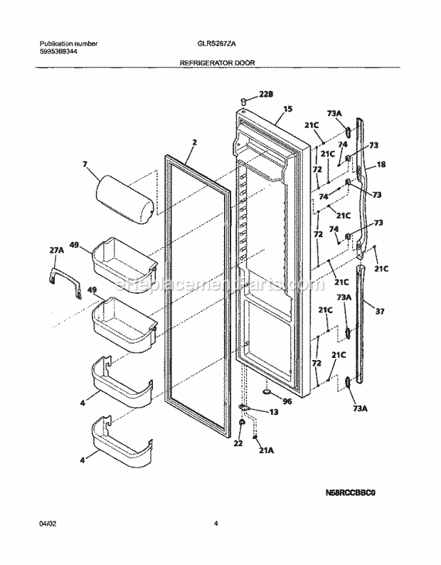 Frigidaire GLRS267ZAQ2 Side-By-Side Refrigerator Refrigerator Door Diagram