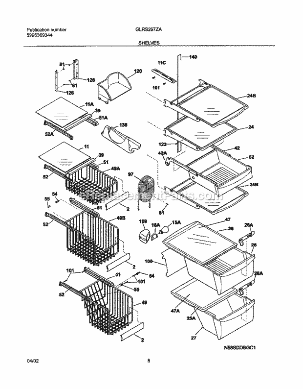 Frigidaire GLRS267ZAQ2 Side-By-Side Refrigerator Shelves Diagram