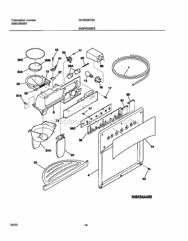 Frigidaire GLRS267ZAW6 Side-By-Side Refrigerator Dispenser Diagram